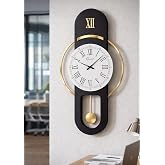 Hareketli sarka&ccedil;, Cam Y&uuml;zeyli, Metal halkalı, Dekoratif Duvar Saati - ROMA 70CM (SİYAH GOLD)