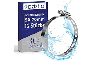 AZISHA Fascette Metalliche Stringitubo 50-70mm 12 Pezzi - 304 Fascette Stringitubo Inox - Regolabile Fascetta Stringitubo – W4 Fascetta Metallica Per Tubi Piscina,Giardino,Gas,Lavatrice,Auto E Acqua