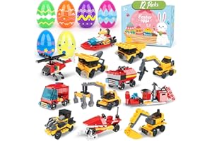 HOAROSALL Easter Gifts for Kids 12 Pcs Pre Filled Easter Eggs With Firefight & Engineering Blocks Easter Eggs For Kids 3.34 Inches Kids Easter Toy Easter Gifts for Theme Party Easter Egg Hunt Easter Decorations