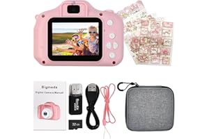 Bigmeda Macchina Fotografica Bambini, Ricaricabile Fotocamera Digitale 1080p HD con Scheda 32 GB e Organizzatore Regalo Giochi di Natale di Compleanno per Bambini 3-12 anni Ragazzi e Ragazze (Pink)