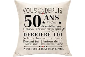 Hasodeo Décoration Cadeau 50 Ans Femme Housse de Coussin 50ème Cadeaux d'anniversaire Décoration Cadeau pour 50 Ans Hommes Grands - Parents Maman Papa Tante Sœur 50 Ans Keepsake (50)