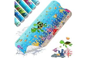 XIYUNTE Baby Bath Mats Non Slip Anti Mould - 100x40cm Extra Long Non Slip Bath Mat for Kids, Eco-Friendly Toddler Bath Mat with Suction Cups for Secure Grip, Easy to Clean & Easy Drying, Sea Turtle