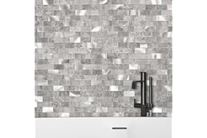 VAOVI Ziegelstein Mosaik 3D Selbstklebende Wandfliesen Aufkleber für Wand Bad WC Dusche Küche Fliesen Wandplatte Wasserdicht(5 Fliesen,Grau)