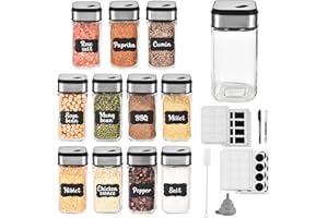 elagel Juego de 12 Tarros de Especias Rectangulares con Bandeja para Especias,120 ml