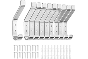 susswiff 10-Pack Aluminum Coat Hooks for Hanging - 10KG (Max) Wall Hook with Screw, Heavy Duty Stainless Holder for Towel, Backpack, Hat, Sturdy Metal Hanger for Door and Wall, Silver