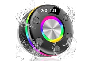 OYIB Bluetooth Shower Speaker, Portable Bluetooth Speaker with 360° Surround Sound, RGB Lights, Built-in Mic, IPX7 Waterproof Wireless Speaker with Suction Cup for Party/Outdoor/Bathroom/Travel Black
