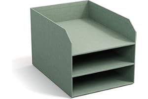 Bigso Box of Sweden TREY 3-stopniowa półka na listy – praktyczna półka na listy, dokumenty w formacie DIN A4 – system porządkowania z płyty pilśniowej z papierem o wyglądzie lnu, miętowa zieleń