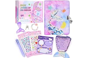 ASTEN Diario con serratura, 6 7 8 anni, regalo di compleanno, diario per ragazze di età 8-12, diario per bambini per la piccola gilr, taccuino carino con penna multicolore e borsa, diario segreto fuzzy