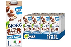 BJORG Bevanda di Riso al Cioccolato e Nocciole, Bevanda Vegetale a Basso Contenuto di Grassi, Ideale per Ricette Dolci, Senza Glutine, Gusto Goloso, Vegan, Prodotto in Italia, 12 x 1L