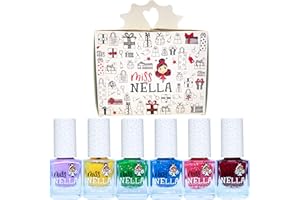 Miss Nella set Christmas Glitters: 6 vernis à ongles pour enfant et le singe séchant le vernis, non toxique, peel off, à base d’eau: Jazzberry, Under The Sea, Kiss Frog, Honey & Butterfly