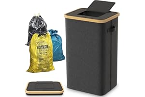 Vireon Gelber Sack Ständer Mülleimer mit Deckel Müllsackständer für Gelbe Säcke Müllsackhalter für Küche & Haushalt 60-120L Müllsystem Behälter Schwarz