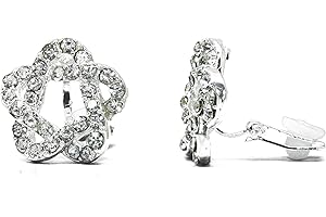 CAPRILITE Swirl Non-Pierced Crystal Silver Stud Diamante Clip On Earrings Ladies CZ Sparkly