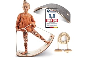 KIDSWOODYSTAR Kids Woody Star® Balance Board Kinder Holz 80x30cm [EXTRA Seil+Filz+Anti-Rutsch] Montessori Spielzeug ab 3 Jahre | Wackelbrett Balancierbrett | Balancieren Kinder Holzspielzeug | Balance-Board