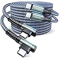 AINOPE USB C to USB C Cable 60W 2-Pack 6.6ft Nylon Braided USB-C Charger Cord Type C Charger Fast Charging Right Angle USB C Cable for iPhone 16 Pro Max Plus15 14 13/ Samsung/iPad/Macbook