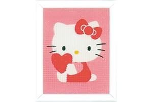 Vervaco Kit de Tapisserie, Hello Kitty, avec Coeur, 12.5 x 16 cm, Blanc