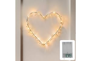 COBUS CozyHome 20 LED Herz Lichterkranz - Warmweiß Fensterbeleuchtung ganzjährig I Batterie | Fensterlicht Herz Deko Fenster Herzen Fensterdeko leuchtend | Perlenhochzeit Lichterkette Türkranz Hochzeit