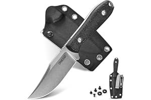 Omesio Cuchillo de Caza Pequeño con Funda | Acero D2 7.8cm (Punta Clip) | Mango Micarta | Cuchillo de Cinturón | Camping, Supervivencia y Senderismo