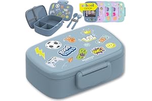BEARFOOT Children's Lunch Box with Compartments, BPA-Free, Lunch Box, Bento Box, Lunch Box Girls & Boys, Snack Box, 100% Leak-Proof, Lunch Box for Nursery, School (Sticker Blue)