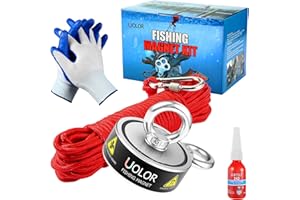 Uolor Aimant de Pêche Double Faces Super Puissant, Combiné 300Kg Extrêmement Traction Kit de Pêche Aimant Néodyme avec 20M Corde, Mousqueton, Gants, Freinfilet pour Pêche À L'aimant