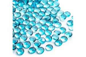 MESCHETT 0.44KG Glass Marbles,Sea Blue Mini Flat Glass Beads~150 PCS for Vase Fillers,Floral Bottom Mancala Gems Pebbles Fish Tank Rocks for Table Aquarium,Home Decor Art Craft Supplies(0.5"~0.7")