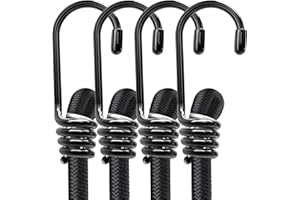 ALFA STASH Bungee Cords with Hooks 70cm Pack of 4 Latex Made Heavy Duty Weatherproof & UV - Resistant Elastic Bungee Straps – Ideal for Securing Luggage, Camps, Tarps, Garden Furniture, Wheelie Bin Lid Covers