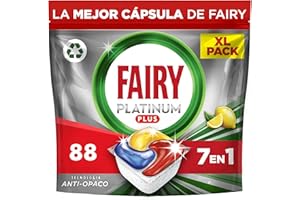 Fairy Platinum Plus Limón Cápsulas De Lavavajillas Todo En Uno, 88 Cápsulas, Nuestra Mejor Limpieza Que Deja Los Platos Como Nuevos, Elimina La Falta De Brillo Y Evita La Cal