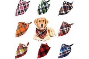 WOVTE 8 Pack Triangle Dog Bandana, Reversible Plaid Painting Bibs Scarf, Washable and Adjustable Kerchief Set for Dogs Cats Pets