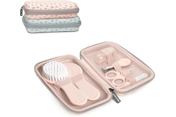 Suavinex, Trousse de Soin Bébé, Trousse de Toilette Naissance. Contient : Brosse et Peigne + Doigt Brosse à Dent + Ciseaux + Lime + Coupe Ongles, Set Manucure 6 Piéces, Rose