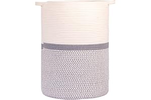BAMBOO STICK MASTERS Paniers de rangement biodégradables en corde de coton pour linge, jouets, couverture, articles bébé, plantes d'intérieur, jardin, bleu/beige/blanc/gris/blanc, paniers pour décoration (taille L,