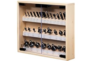 Assortiment de fraises STIER dans une vitrine solide, 30 pièces, 8 mm, fraises pour défonceuses, fraises à bois, set de fraises, set complet avec fraise à rainurer fraise à arrondir fraise à affleurer