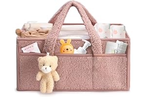 CHANXIUZAI Baby Wickeltasche Organizer，Baby-Windel-Caddy Organizer für Wickeltisch，Multifunktional Tragbar Wickel Organizer für Feuchttücher und Babysachen (Rosa)