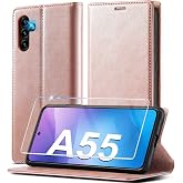 Ailicici For Samsung Galaxy A55 5G Leather Case [With Protective Film] Mobile Phone Case for Samsung A55 5G Case Foldable Leather Flip Wallet Shockproof Cover Case Protective Flip Case A55 Samsung 5G Leather Case