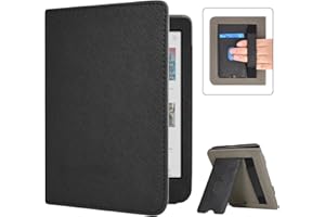Caweet Case for Kobo Clara Colour/BW 6 inch 2024 Release, Premium PU Leather Foldable Stand Protective Sleeve Cover with Card Slot and Hand Strap, Black