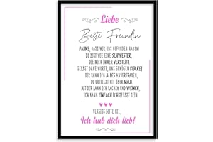 Urhome Kunstdruck Beste Freundin ohne Bilderrahmen in DIN A4 - Ich hab dich lieb Wandbild Poster Wanddeko mit Spruch für Wohnung Familie Freunde Geschenk Geburtstag