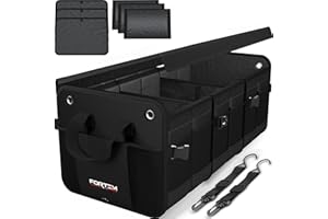 FORTEM Organizer Bagażnika Samochodowego SUV, Składany z Przegródkami, Antypoślizgowy Spód, Regulowane Pasy Mocujące, Składana Pokrywa, Praktyczne Przechowywanie Akcesoriów (90L)