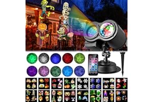 ALED LIGHT 2022 Christmas Holloween Projector LED Lights, 20 Slides LED Projector Lamp Double Projection Light Waterproof Outdoor Water Wave Projector Light with Remote Control for Party Birthday