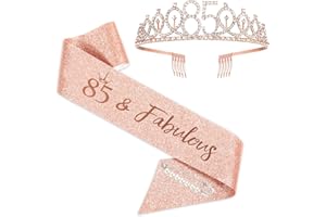 SZHUIHER Schärpe und Tiara zum 85. Geburtstag, Roségold-Geburtstagsschärpe, Krone 85 & fabelhafte Schärpe und Tiara, Geschenke zum 85. Geburtstag für glückliche 85. Geburtstagspartys