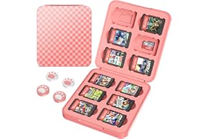 HEYSTOP Porta Schede per Nintendo Switch/Switch OLED,Custodia Porta Cartucce di Gioco per Nintendo Switch,Custodia per Carte da Gioco per Switch Scatola Portaoggetti Portatile con Thumb Grips,Rosa