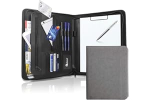 Vebon® Porte Documents A4 Grand Format New York I Cuir végétalien, Fermeture Éclair + Pince I Conférencier + Sacoche pour Ordinateur Portable I Rangement supplémentaire I Gris fantôme