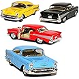 Set of 4: 1957 Chevy Bel Air Coupe 1:40 Scale (Black/Blue/Red/Yellow)