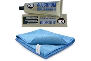 INION 1 x ściereczka z mikrofibry + K2 ALUCHROM K003 pasta pielęgnacyjna do czyszczenia i polerowania różnych powierzchni metalowych, np. felg, listew ozdobnych, wsporników siodełka, klamek drzwi,