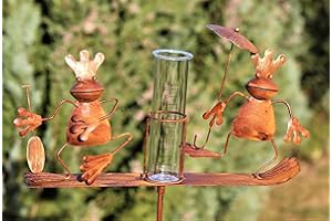 HERBERT DENK Regenmesser Metall / Gartenstecker Gartendeko Rostoptik Froschkönige