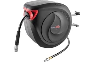 Poppstar Enrouleur de tuyau d'air comprimé PREMIUM (tuyau: 20m + 2m, diamètre intérieur 3/8" (9,5x15mm)), raccord en laiton 1/4" BSPT, Devidoir de tuyau d'air avec rembobinage automatique