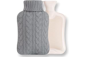 KOVO Hot Water Bottle with Knitted Cover – 2L Rubber Hot Water Bag for Hot & Cold Compress | Pain Relief for Neck, Shoulders, Back, Cramps, Feet & Hands | Leakproof & Reusable Warmer (Grey)