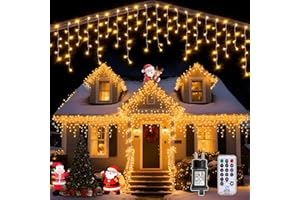 Auriostar Luci Natale Esterno Cascata, 12.5M 486 LED Luci Natalizie per Esterno, Tenda Luminosa Natale Esterno IP44, 8 Modalità Luci Natale per Esterno, Interno, Decorazioni Casa, Balcone, Giardino