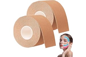 NELLHOMY Lot de 2 Tape Kinesiologie pour Visage, 2cm x 5m Kinesio Tape Bande Strapping Anti-rides Faciale, Face Lift Tape Respirant, Patches Faciaux pour Tonifier et Raffermir la peau