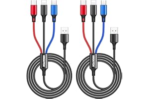 NINGKPOW Multi USB Kabel [2 Sztuki 1,2 m], 3 w 1 Uniwersalny Nylonowy Kabel do Ładowania, Szybki, Typu C Micro USB dla Samsung Galaxy S23 S22, Huawei P50 P40