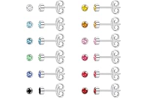 JeweBella 12 Paia Orecchini Donna Set Acciaio Chirurgico Orecchini Placcati Oro 14K Multicolor Orecchini Pietra Portafortuna 3/4mm