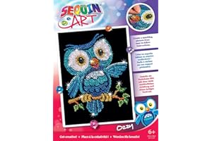 MAMMUT 8011403 - Sequin Art obraz cekinowy sowa, wpinany obraz, kompletny zestaw z ramą ze styropianu, szablonem obrazów, cekinami, kołkami, instrukcją, zestaw do majsterkowania dla dzieci od 6 lat