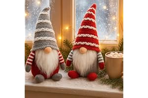 KAMACA Skandi-Wichtel Duo stehende Dekofigur 25 cm hoch mit Zipfelmütze & Rauschebart skandinavische Stoff-GNOME Weihnachtsdeko Geschenk Weihnachten Winterdeko (2er Set Wichtel stehend rot grau)